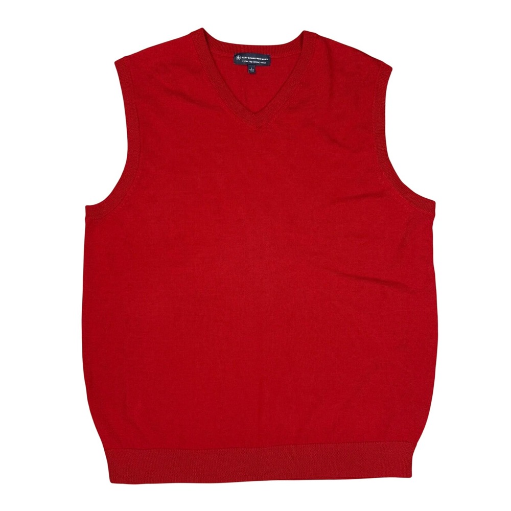 Hart Schaffner Marx Red Merino Wool V-Neck Sweater Vest Ivy League Academia L